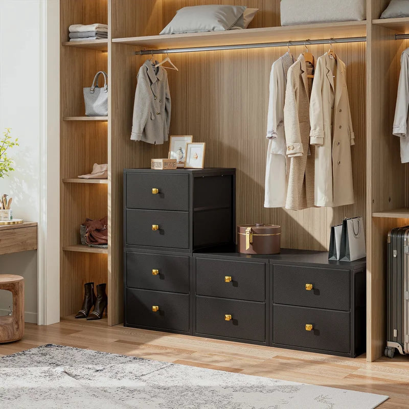 Stackable Fabric Drawer Storage Cabinets with Wood Top and Metal Frame - Versatile Bedroom, Closet, Dorm Organizer
