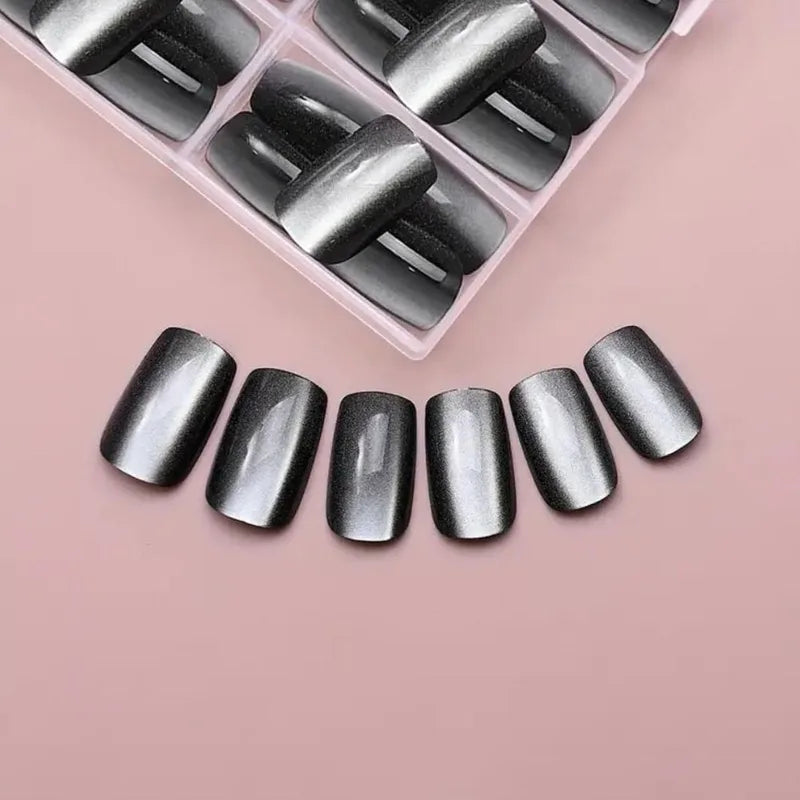 120Pcs Black Cat Eye Fake Nails Glossy Short Square Press-On Manicure Halloween
