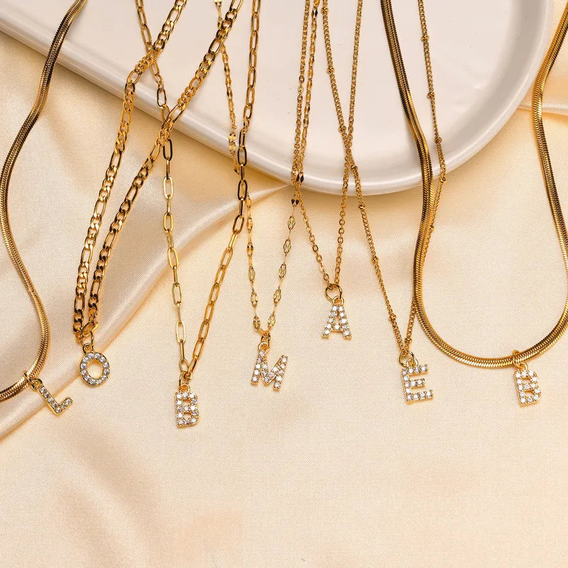 Initial Letter Necklace for Women with Zirconia Pendant - Gold, Silver, Rose & More