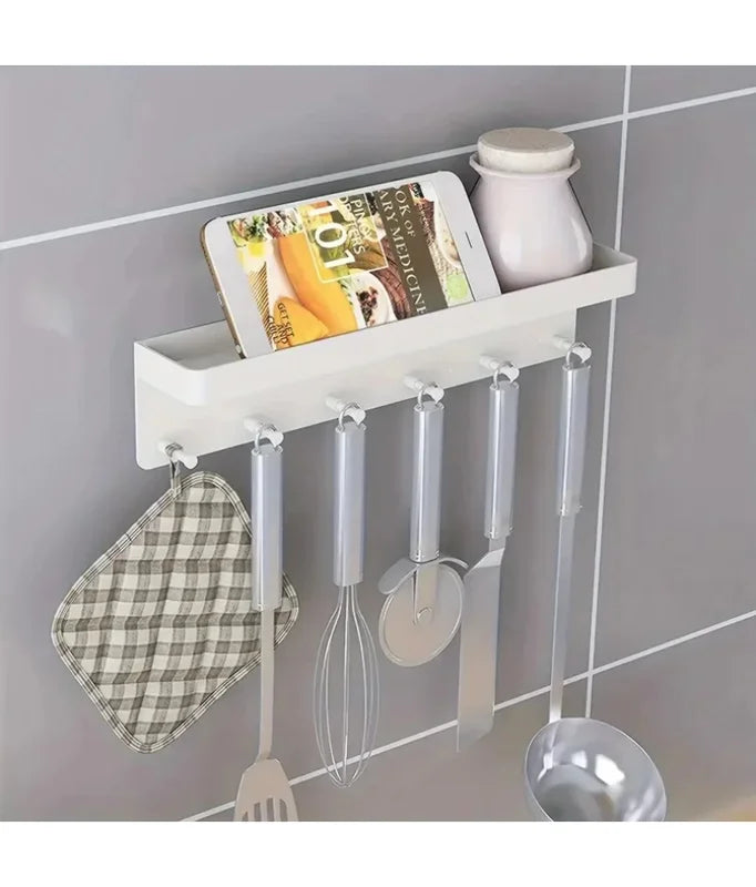 Wall Mount Key Holder with 6 Hooks and Storage Shelf – Kitchen & Bathroom Organizer