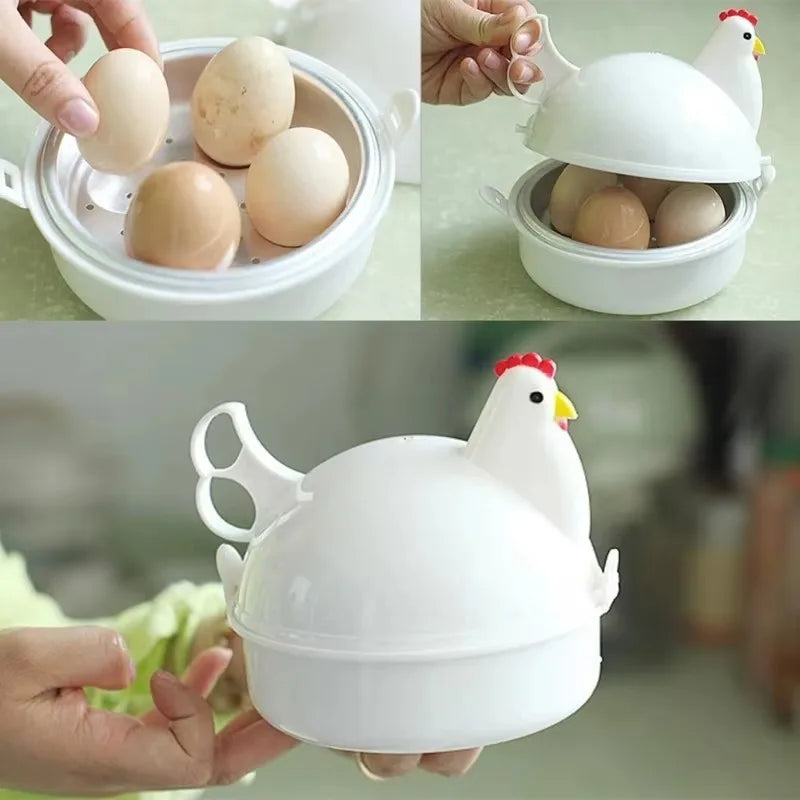 Chicken Shaped Egg Boiler Steamer for 4 Eggs Microwave Cooking Kitchen Gadget