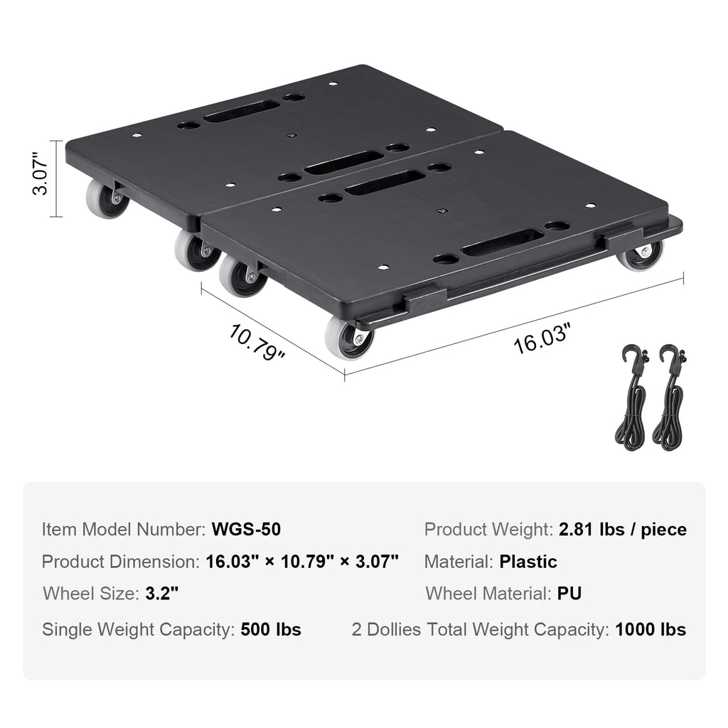2 Pack Heavy Duty Furniture Moving Dolly with 4 Wheels - Industrial Flat Cart 500 lbs