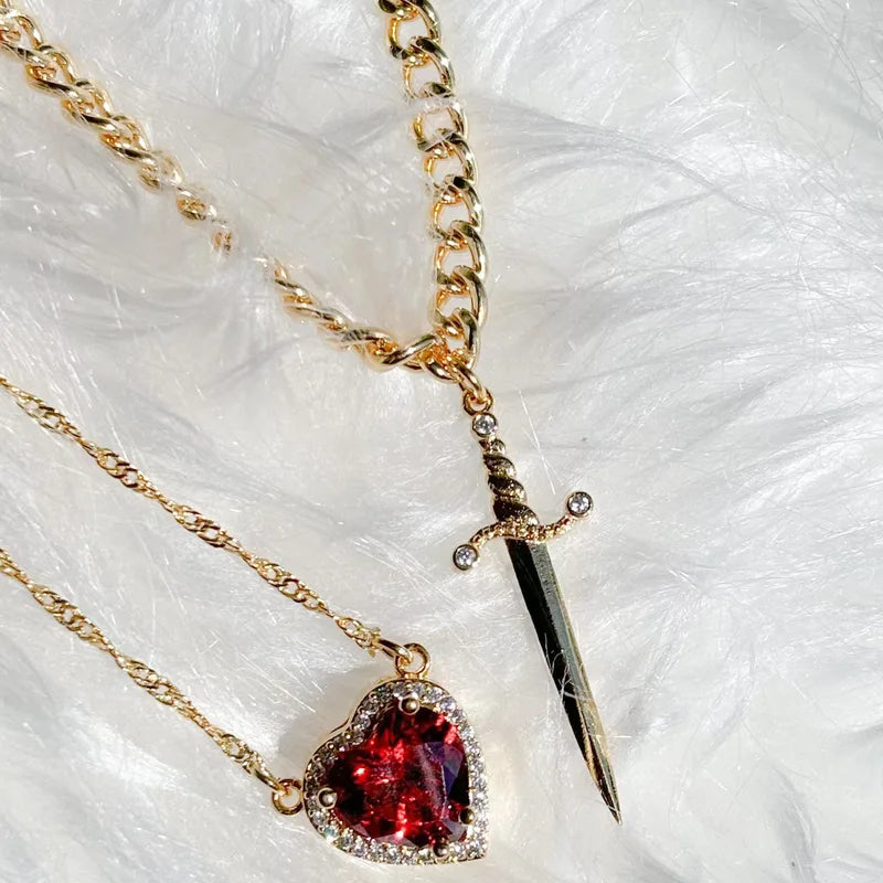 Heart and Sword Necklace Set for Couples - Romantic Valentine's Jewelry Gift