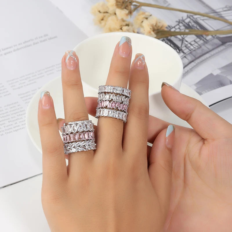 Multicolor Cubic Zirconia Women's Engagement Ring - Luxury Wedding Jewelry