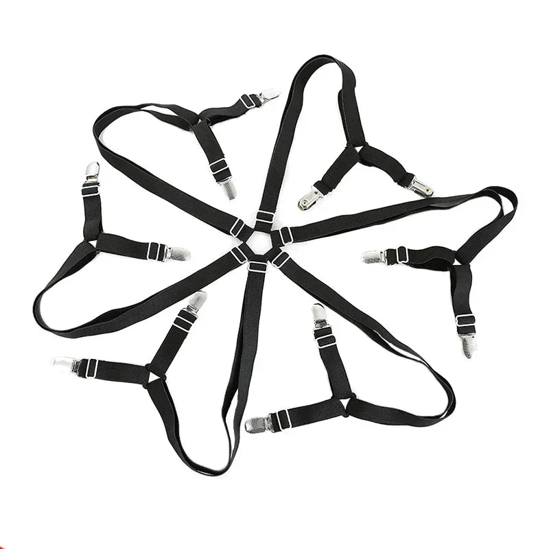 Adjustable Elastic Bed Sheet Holder Straps with Metal Clips - Fitted Sheet Fasteners