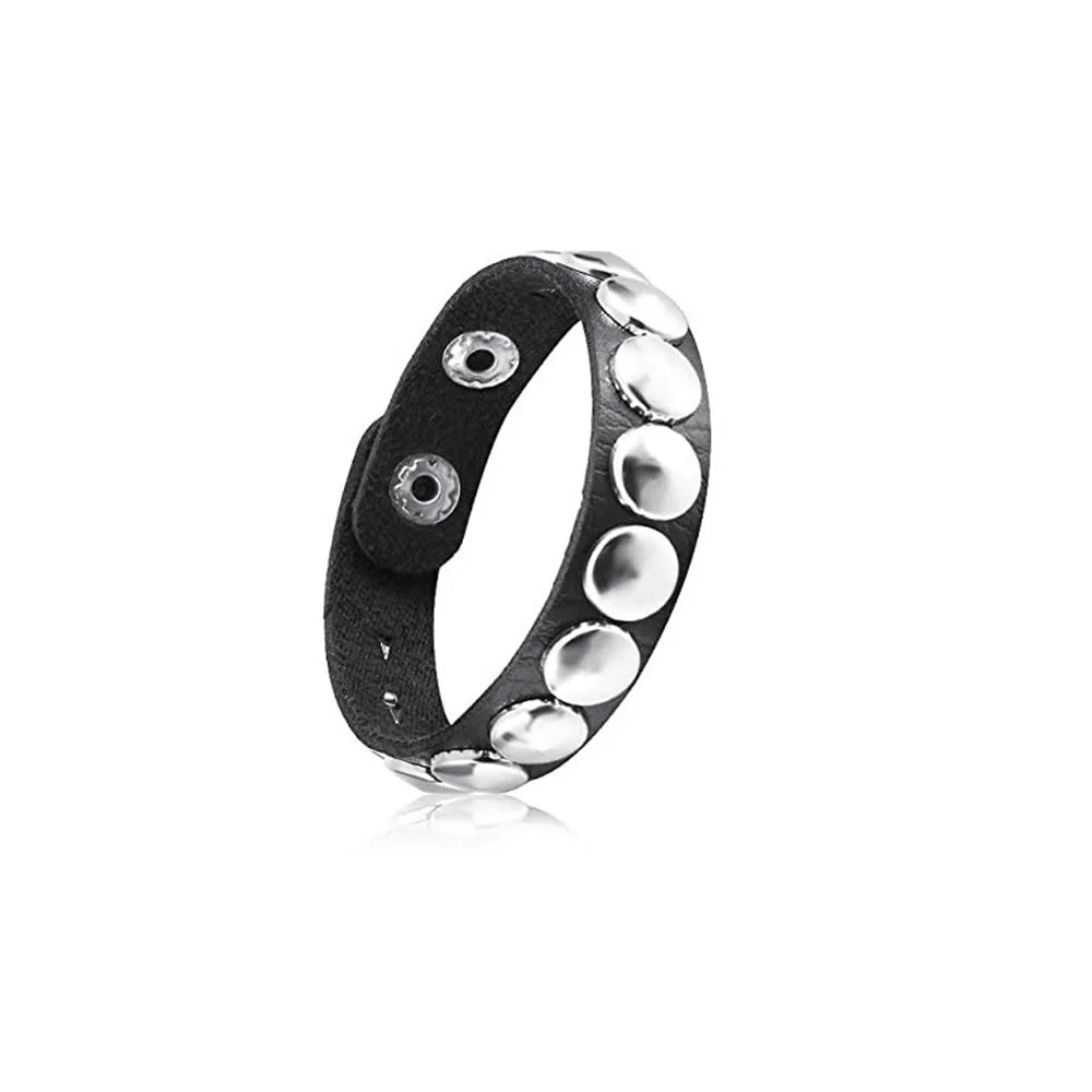 Adjustable Punk Rock Leather Bracelet Set with Spiked Studded Cuffs for Men Women 80s Emo Style