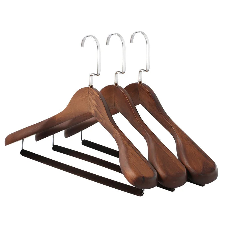 Wooden Wide Shoulder Coat Hanger - Retro Flocking Rod for Closet & Wardrobe