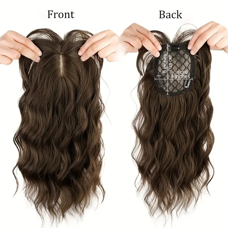 14 Inch Synthetic Wavy Clip-In Hair Topper with Bangs for Women - Curly Fluffy Hairpiece