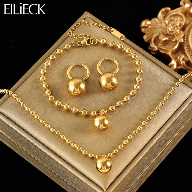 Trendy Waterproof Jewelry Set with Necklace, Bracelet & Earrings for Women