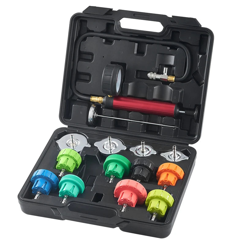 Universal Radiator Pressure Tester Kit with Manual Pump and Color-Coded Adapters