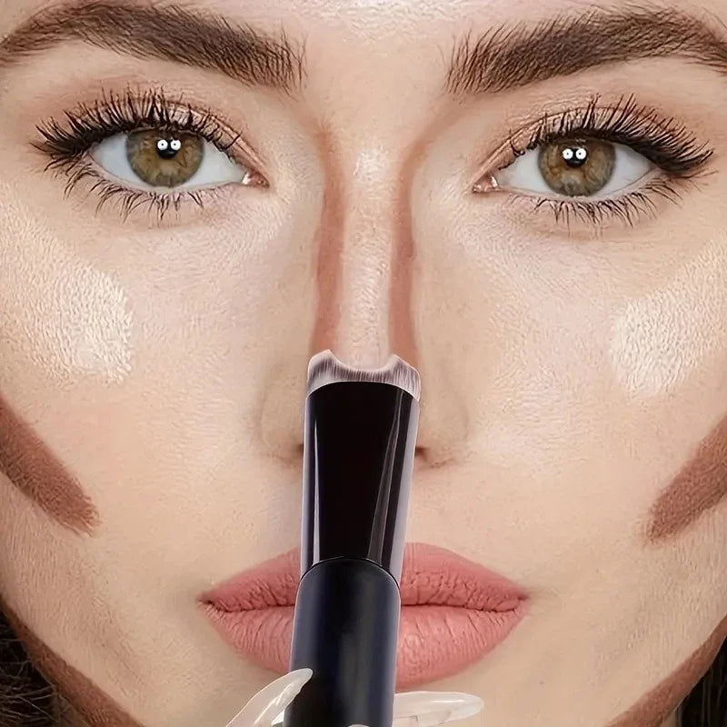Dual-End Nose Contour Makeup Brush for Face & Eyeshadow - Highlight & Shadow Tool