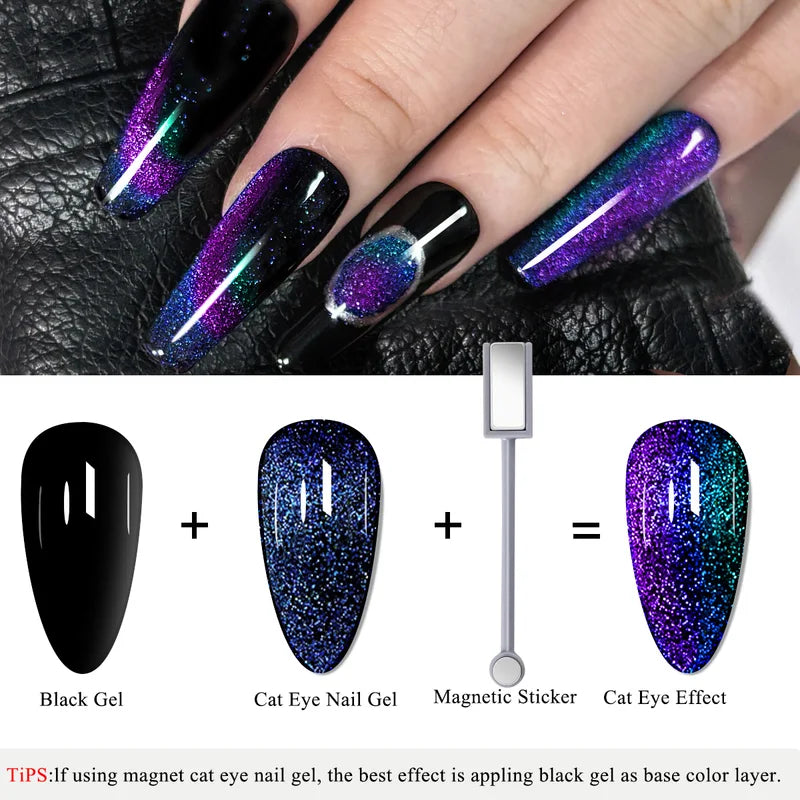 7 Colors Magnetic Gel Nail Polish Set with Cat Eye Effect, Long-Lasting UV LED Manicure Kit