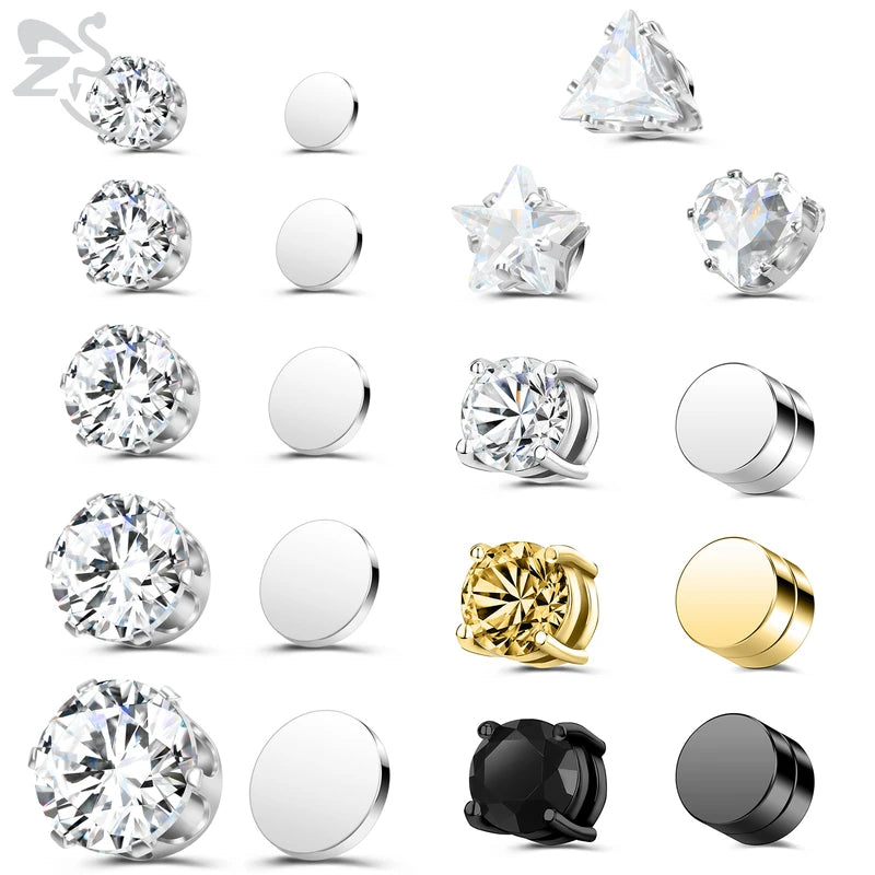 Magnetic Clip-On Earrings Star Heart Shape CZ Crystal No Piercing Jewelry 4-8MM