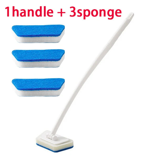 Multi-Functional Bathroom Cleaning Brush with Long Handle and Removable Sponge - Floor & Tile Scrubber