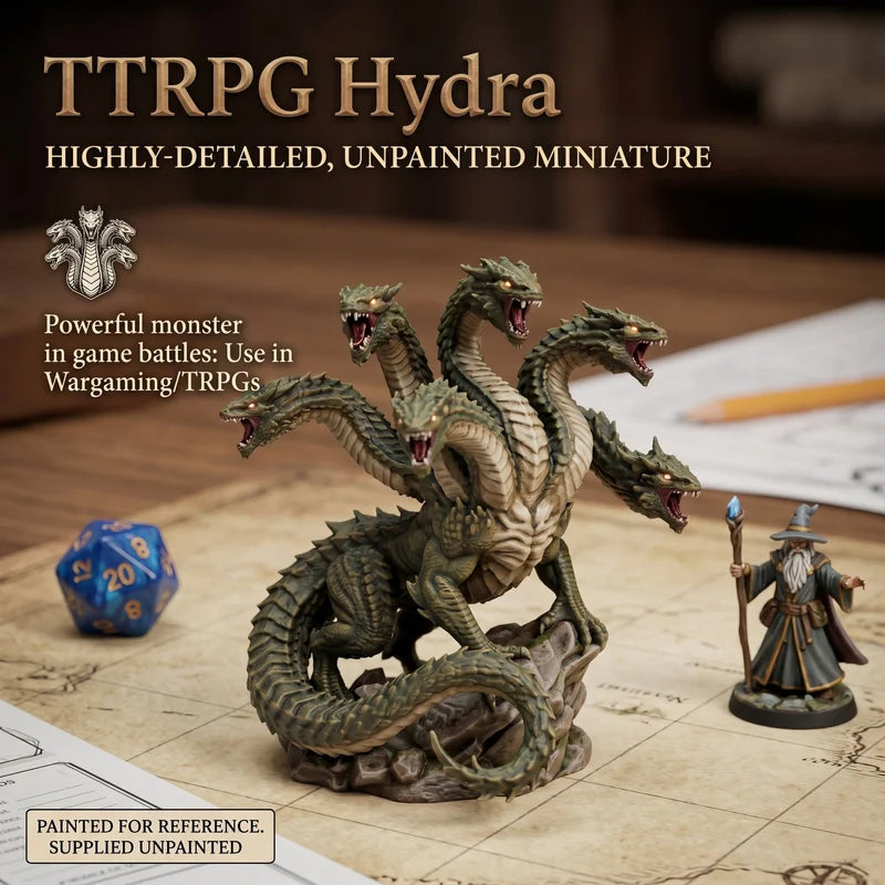 Unpainted Hydra Miniature Figure for D&D Wargaming - Tabletop Monster Model
