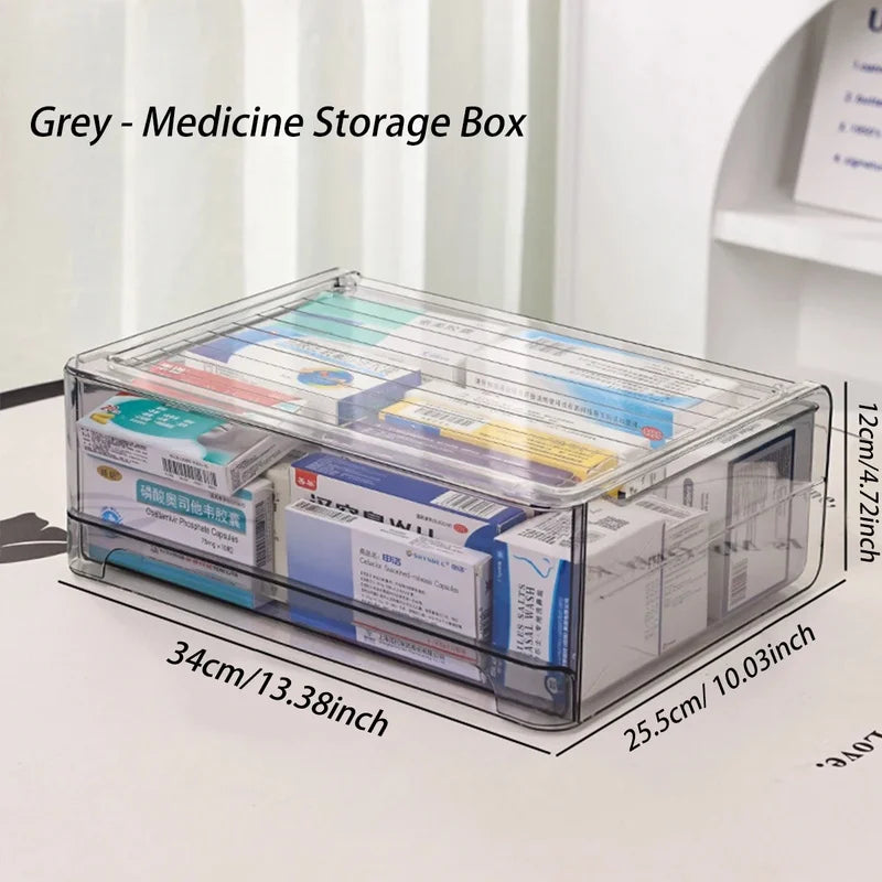 Large Capacity Acrylic Medicine Storage Box with Pull-Out Drawer, Stackable Organizer for Home Medical Supplies
