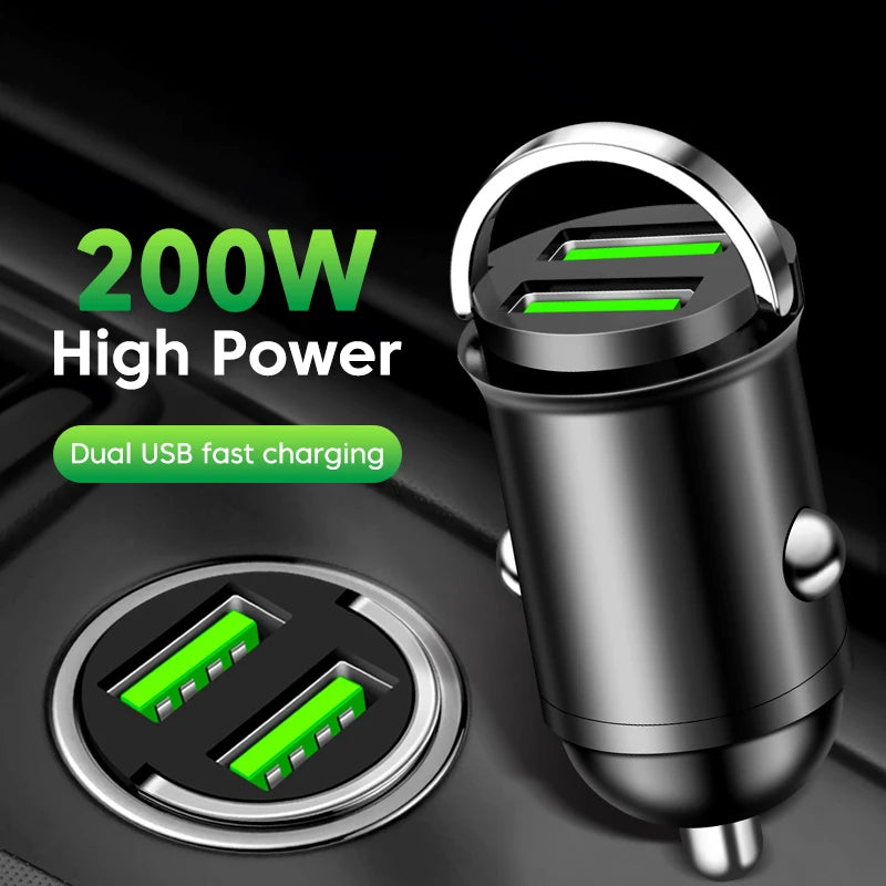 Dual USB Car Phone Charger 200W QC3.0 Fast Charging Cigarette Lighter Adapter