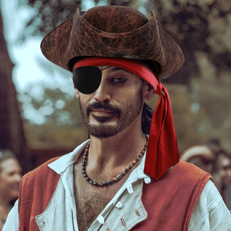 Unisex Faux Leather Pirate Hat with Vintage Button for Costume & Party