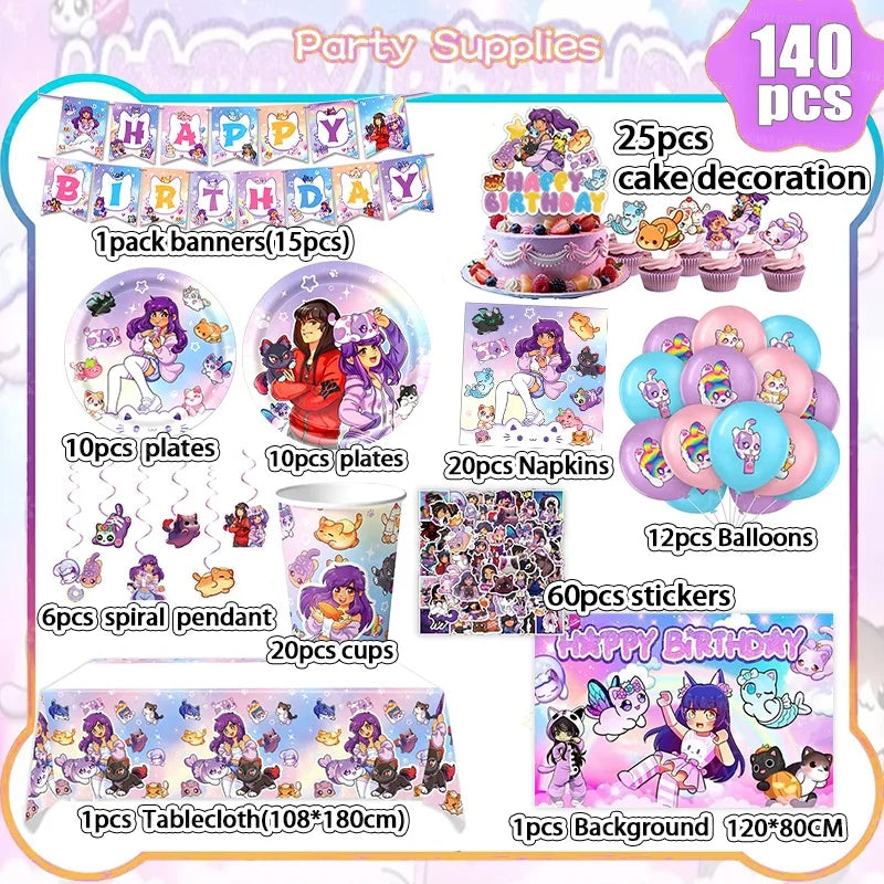 Aphmau Birthday Party Decorations Set - Balloons, Banners, Stickers & More