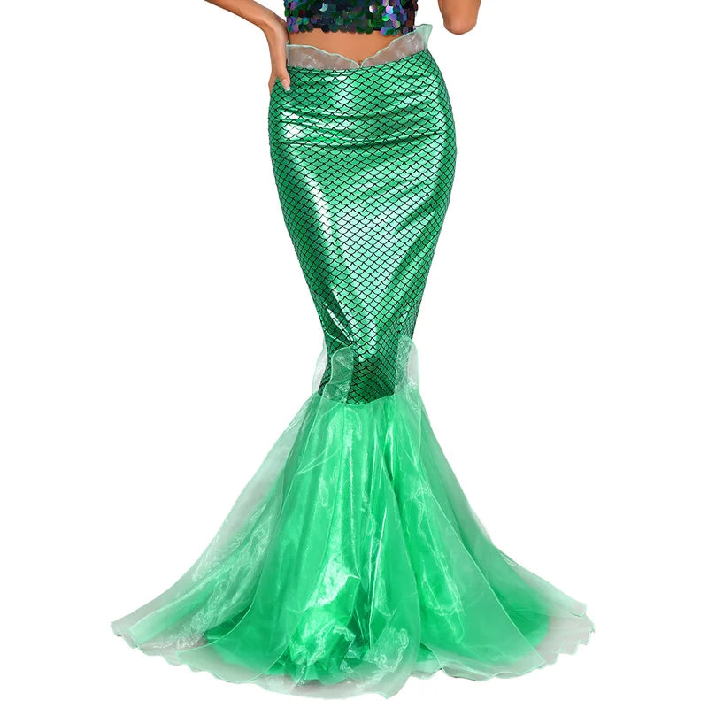 Women Mermaid Costume Fishtail Skirt for Halloween Cosplay Party Dress Up