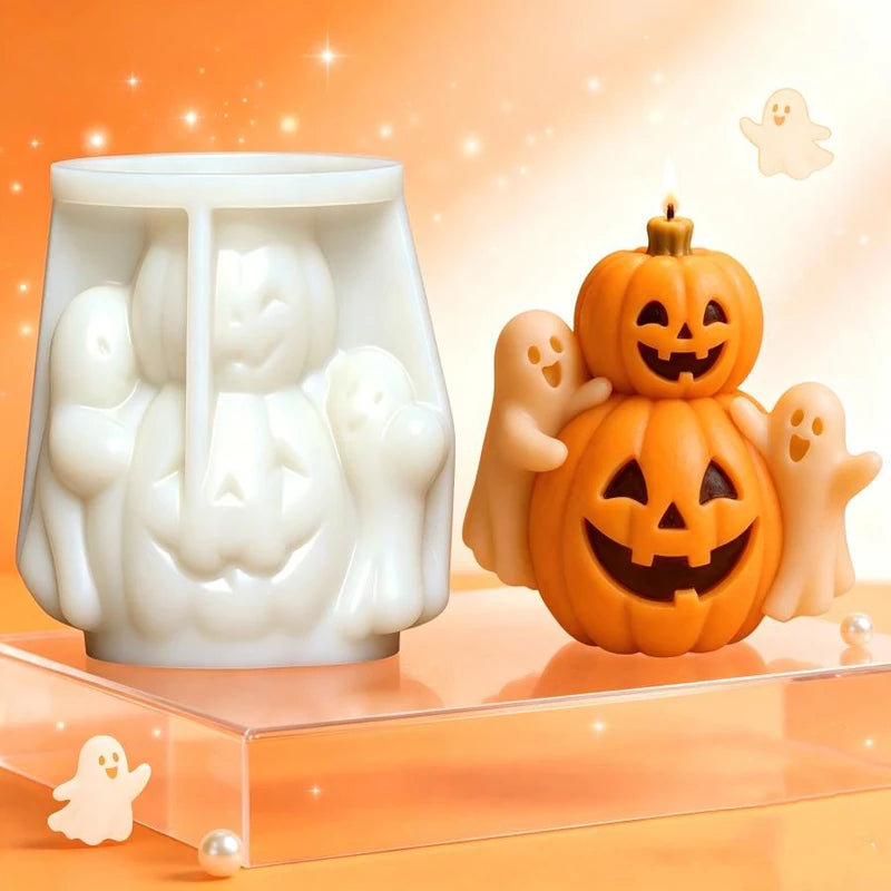 Happy Pumpkin Ghost Silicone Candle Mold for Halloween Decor and Crafts