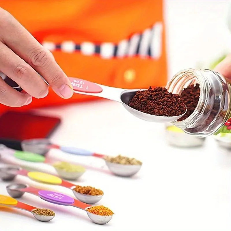 Stainless Steel Double-Headed Measuring Spoon Set with Magnetic Suction - 9 Pieces