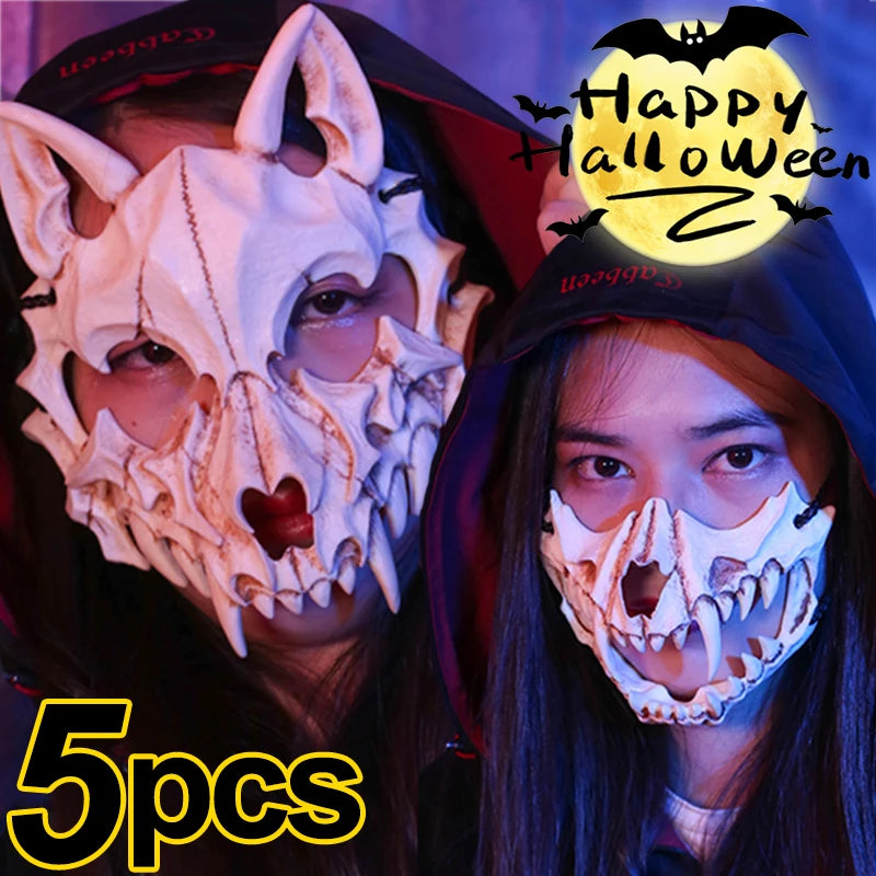 Halloween Half-Face Mask Cosplay Costume Mask Skull Tiger Dragon Wolf Tengu Party