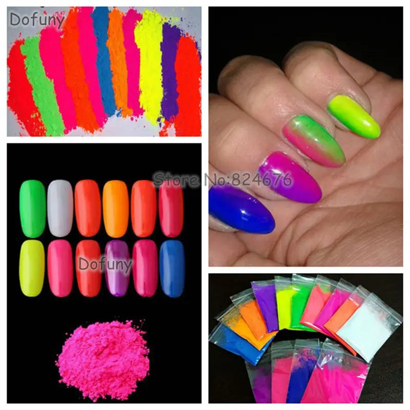 Neon Fluorescent Gradient Pigment Nail Glitter Powder for Nail Art and Crafts - 10g Bag