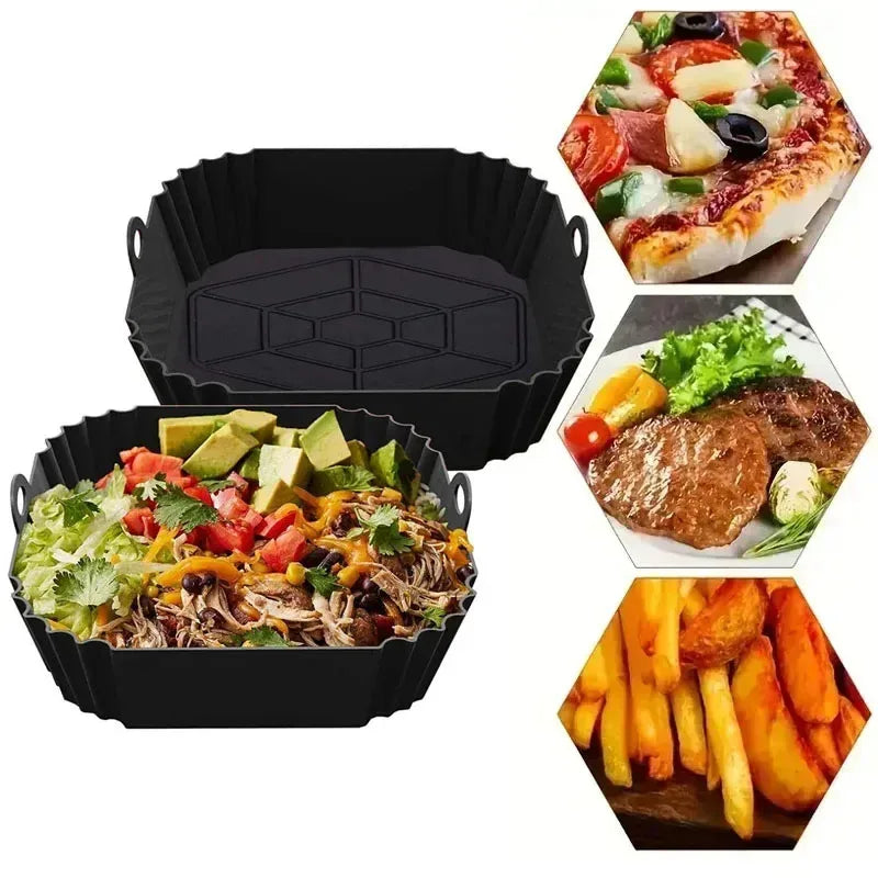 Silicone Air Fryer Basket Reusable Non-Stick Pan for Baking & Cooking