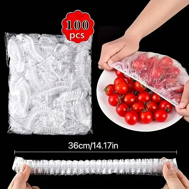 Reusable Food Storage Covers 100-Pack Stretchable Plastic Bowl & Plate Seals