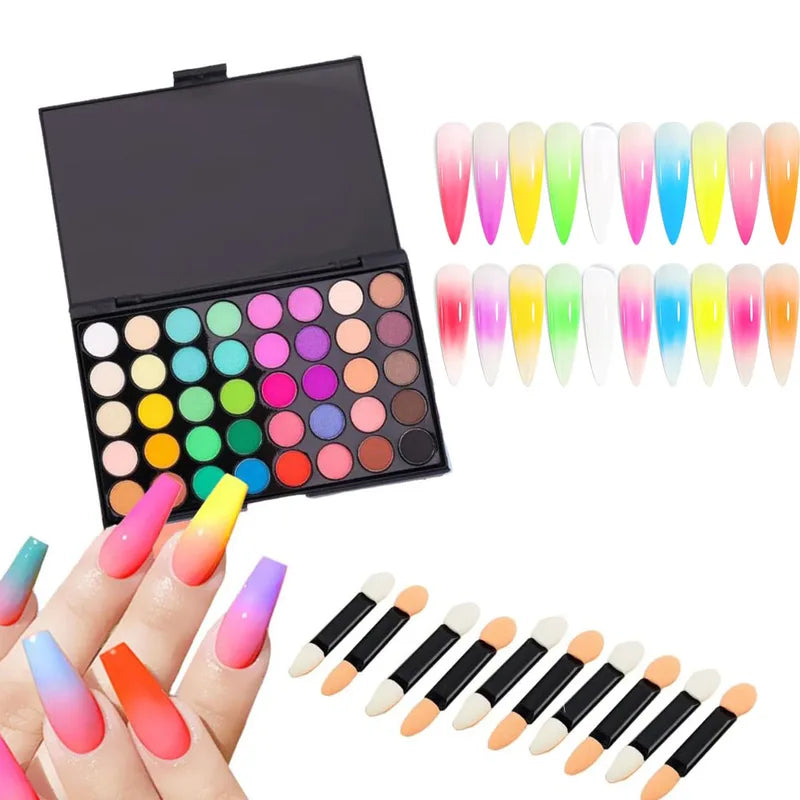 40-Color Gradient Nail Art Eyeshadow Palette Glitter Waterproof Matte Long-Lasting Makeup for Beginners