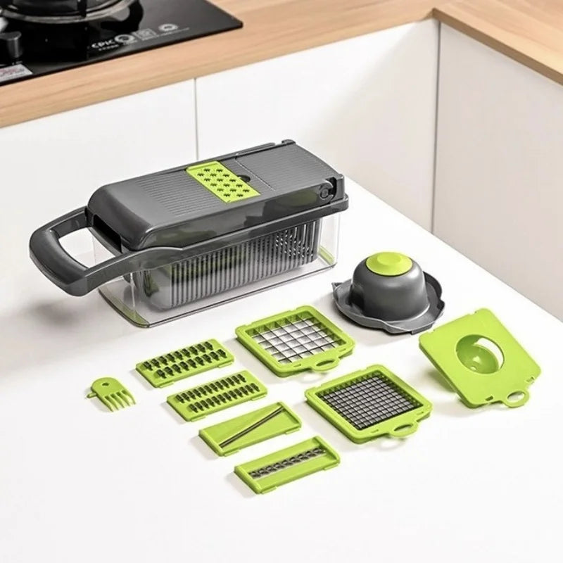 16-in-1 Handheld Vegetable Chopper with Container & Safety Guard