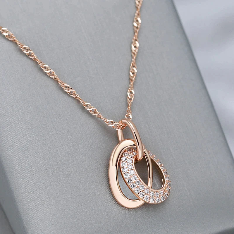 Double Hoop Zircon Earrings for Women 585 Rose Gold Finish Jewelry Sets
