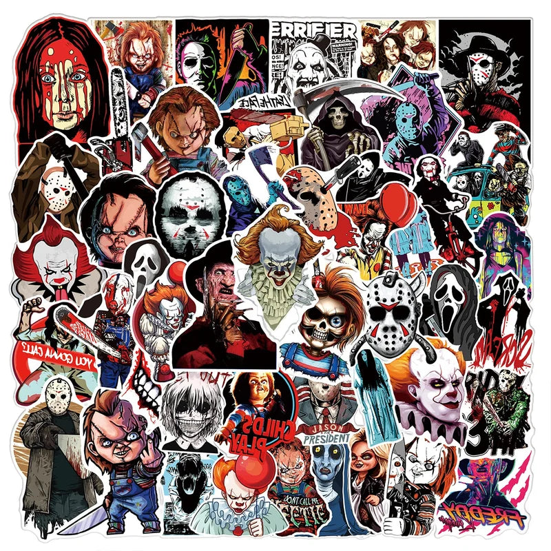 50Pcs Waterproof Horror Movie Stickers for Halloween DIY Scrapbooking Phone & Luggage Decor