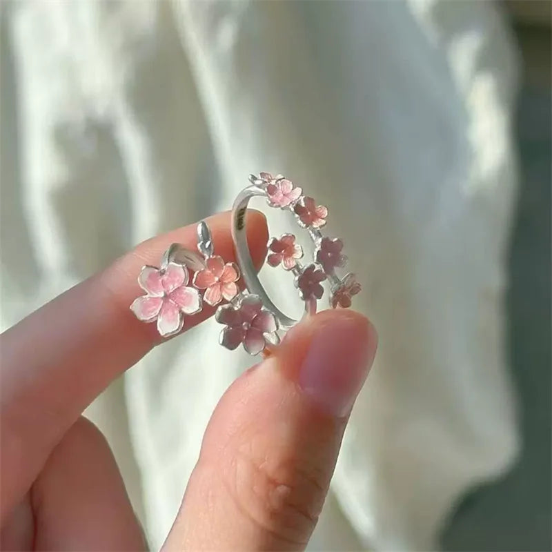 Pink Flower Finger Rings for Women Girl Jewelry Accessories Gift Party Beach Vacation