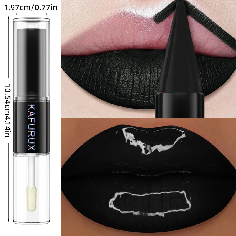 Black Matte Double-Ended Lipstick Set Waterproof Long Wear Lip Coat