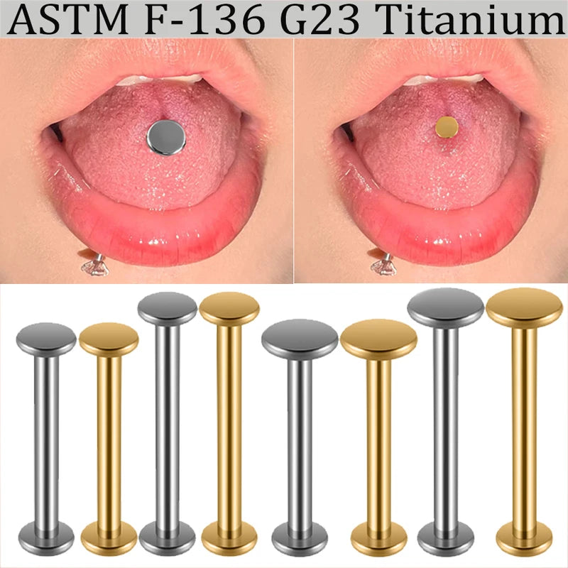 Titanium Labret Piercing Jewelry 14G Flat Internal Thread Tongue Barbell Set