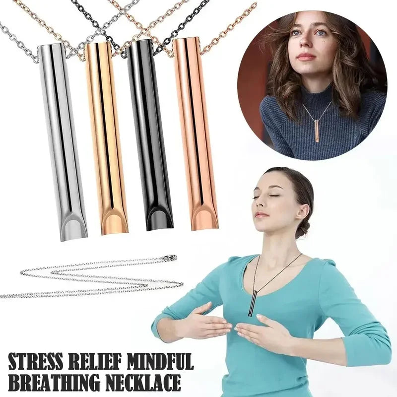 Stress Relief Meditation Necklace with Whistle Stainless Steel Pendant & Chain