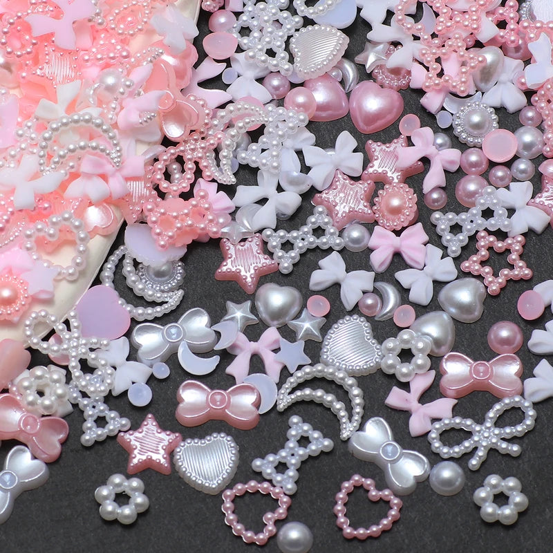 Mixed 3D Nail Charm Set with Resin Love Bow and Pentagram for Manicure
