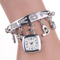 Women Dress Watches with Rhinestone Letters Flower Pendant Chain Bracelet Gift