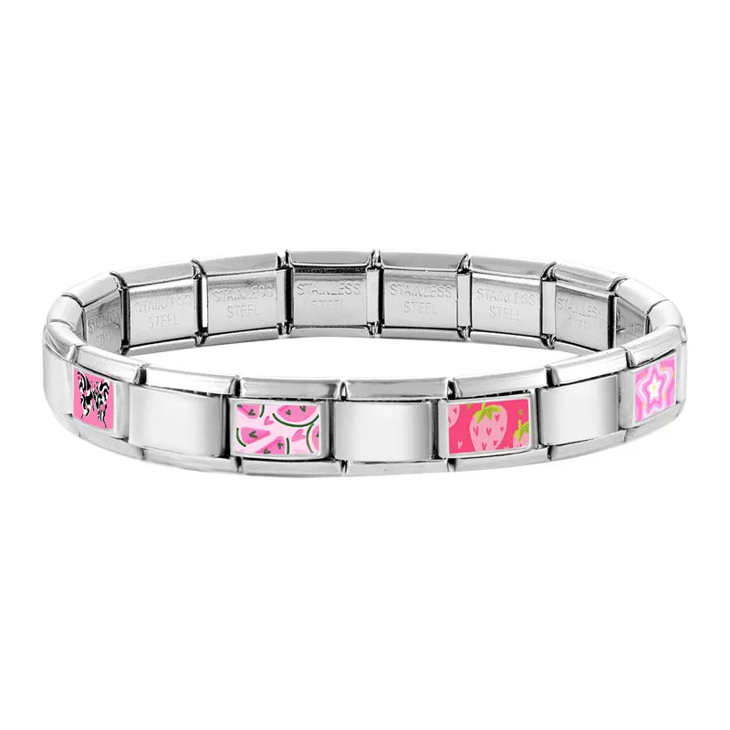 Pink Series Cat Rabbit Leopard Heart Italian Charm Links for 9mm Bracelets - Jewelry Making DIY