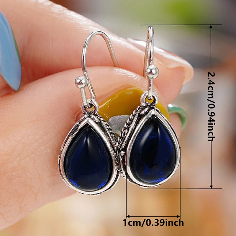 Ethnic Style Drop Earrings for Women with Carved Pattern - Pear Stone Dangle Jewelry