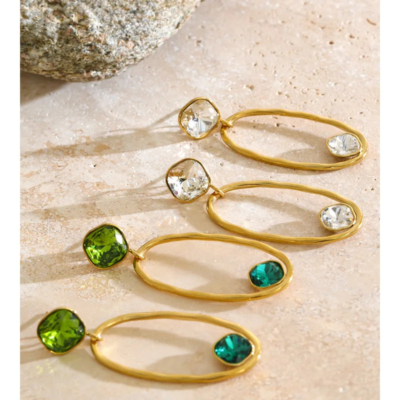 Stainless Steel Drop Earrings with Crystal Drops - Dainty Nightout Jewelry