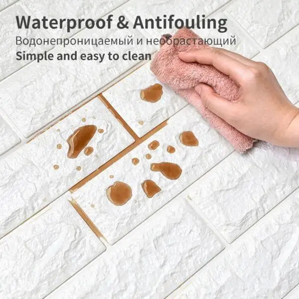 Self-Adhesive 3D Brick Wall Wallpaper Waterproof Wall Covering for Living Room & Bedroom