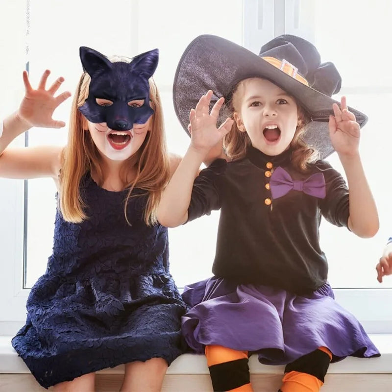 Half Face Halloween Animal Masks Set - Fox & Wolf Costume Masks, Multiple Colors