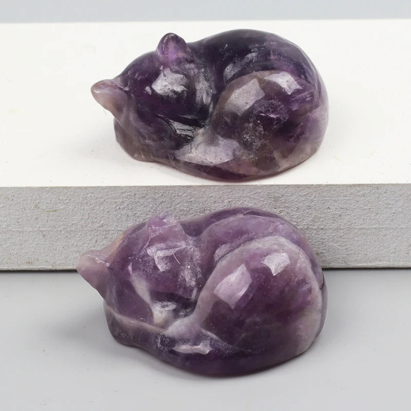 Crystal Energy Cat Figurines Set - Natural Stones Chakra Home Decor