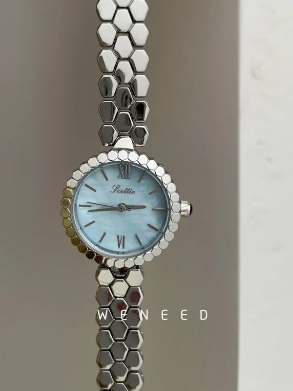 Women’s Vintage Silver Watch with Leather Strap Japanese Quartz Gift for Ladies