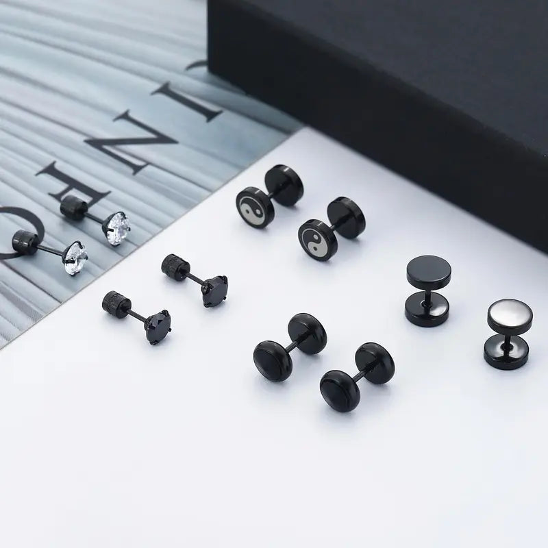 12 Pairs Stainless Steel Stud Earrings for Men Women Hypoallergenic Flatback Set