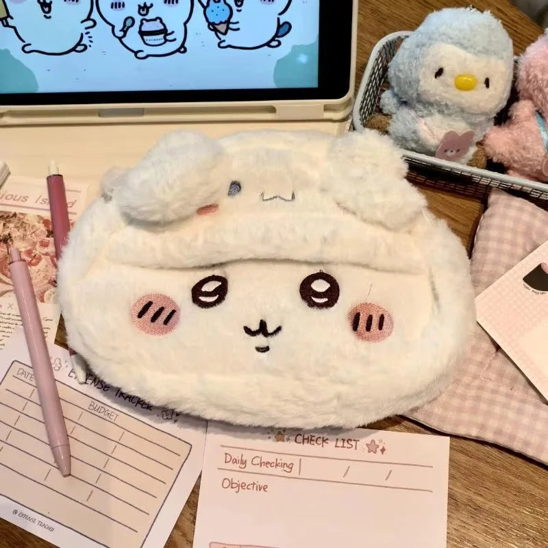 Cute Anime Plush Pen Case for Stationery Storage - Large Fluffy Cartoon Design