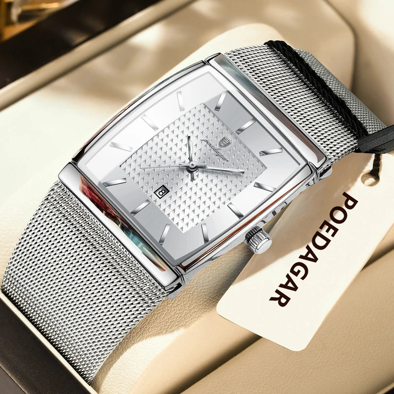 Luxury Business Men's Watch Stainless Steel Mesh Waterproof Luminous Quartz Wristwatch